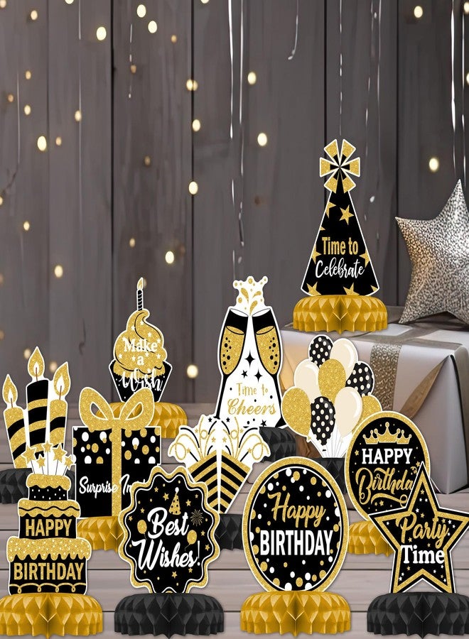 TMTECHJS 12 Pcs Birthday Table Decorations Glitter Black and Gold Birthday Decorations Honeycomb Centerpieces for Table Decor Girls Boys Women Men Party Supplies - Image 5